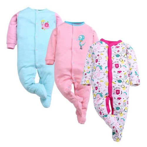Fashion 3 Pcs Set High Quality Cotton Baby Romper assorted colors for both girls and boy from 0-12 months of age