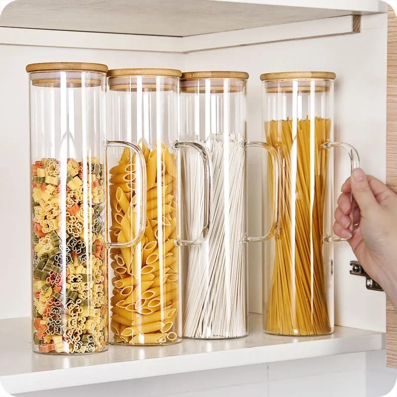 Glass Spaghetti Jar with Bamboo lid and Handle