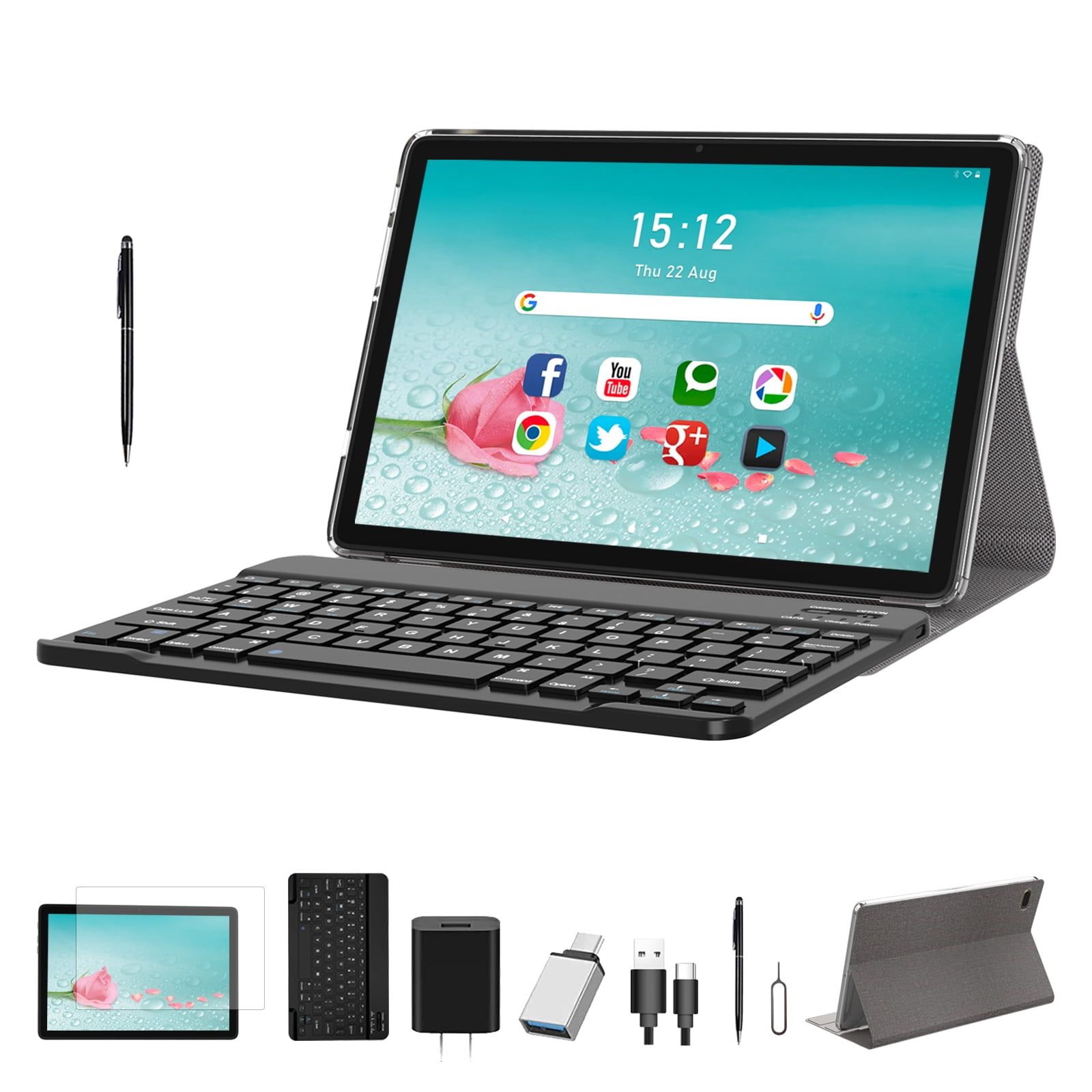 10 -inch Android 12 Tablet , 8GB + 512GB ,Tablet with Keyboard Case Mouse Stylus Screen Protector, Quad-Core, 5G, WiFi 6, HD Touchscreen 8MP Dual Camera, BT