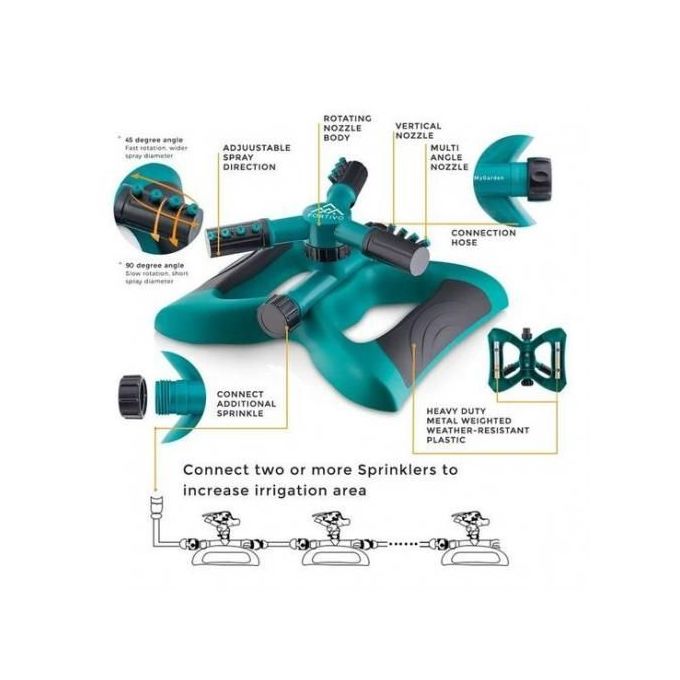 3 Arm 360⁰ Auto-Rotating Water Garden Sprinkler(360 full coverage, long range impulse sprinkling system)