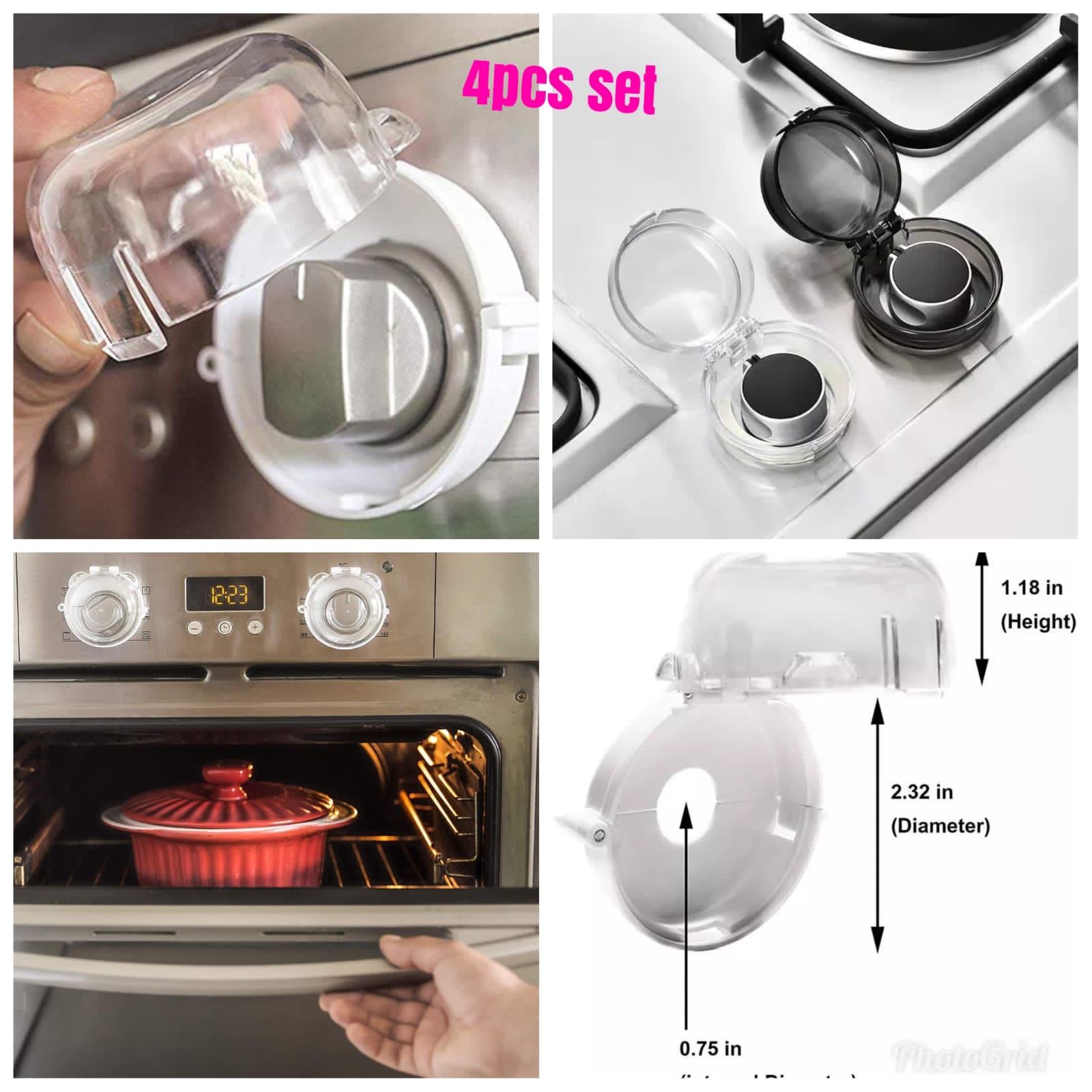 4pc set gas knob covers clear.Child and pets protective (Gas safety kno covers,set of 4pcs protect your child,protect your pet.)