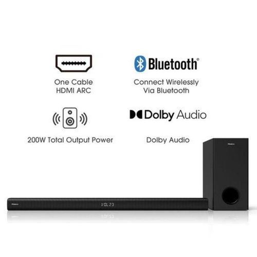 Hisense 2.1CH SOUNDBAR WITH WIRELESS SUBWOOFER(2.1Channel,Surround System,Wireless Sub-Woofer,200w Output Power,Thumbing Bass,Bluetooth Connectivity,Easy Devices Connectivity,Wall Mountable,HDMI
)