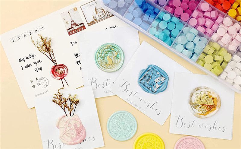600Pcs Sealing Wax Beads Kit Colorful Wax Seal Stamp Kit with Candles Spoon Seal Stamp for Letters, Crafts Decorations Wedding Invitations