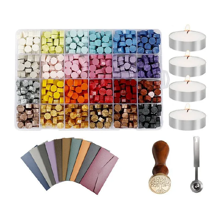 600Pcs Sealing Wax Beads Kit Colorful Wax Seal Stamp Kit with Candles Spoon Seal Stamp for Letters, Crafts Decorations Wedding Invitations