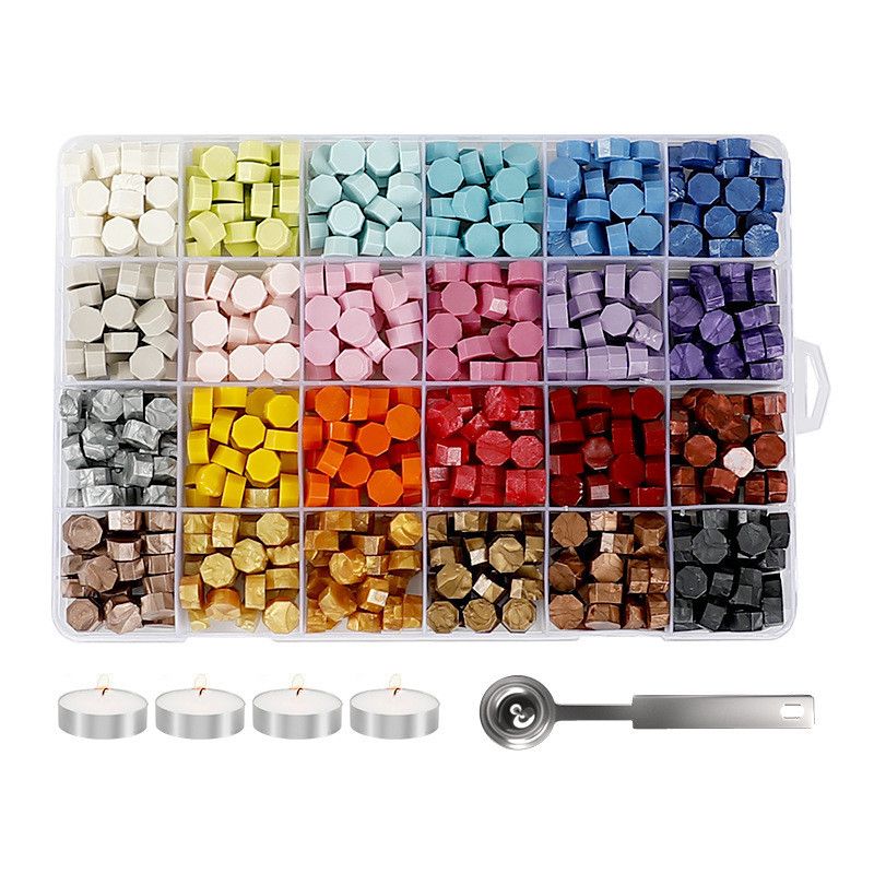 600Pcs Sealing Wax Beads Kit Colorful Wax Seal Stamp Kit with Candles Spoon Seal Stamp for Letters, Crafts Decorations Wedding Invitations