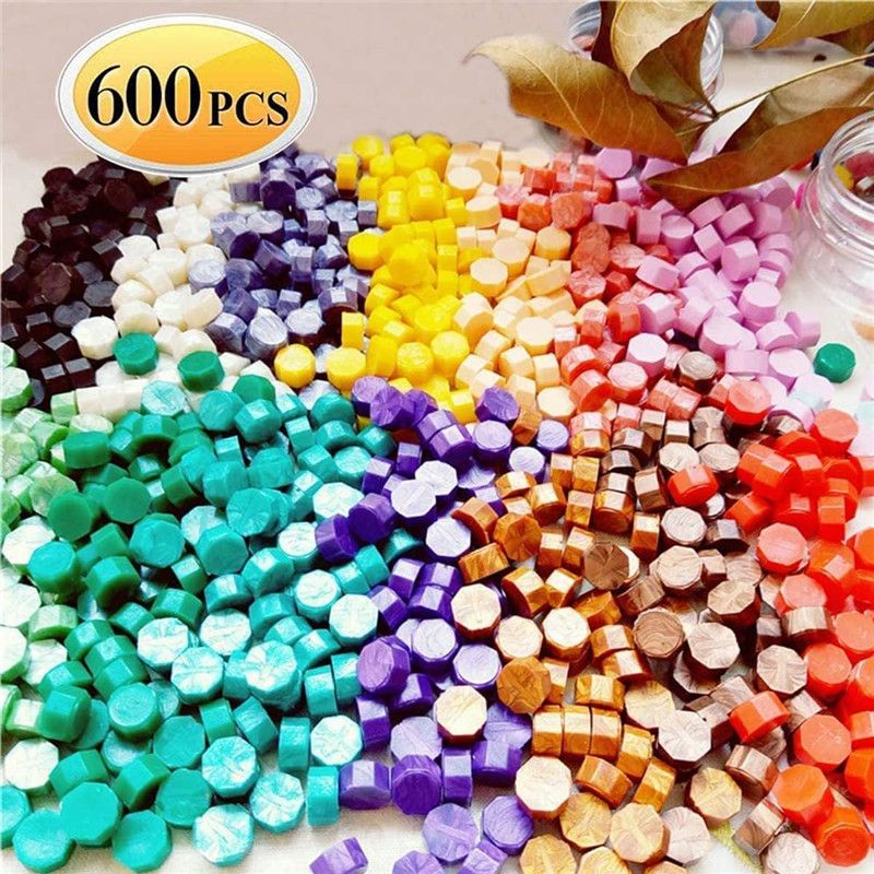 600Pcs Sealing Wax Beads Kit Colorful Wax Seal Stamp Kit with Candles Spoon Seal Stamp for Letters, Crafts Decorations Wedding Invitations