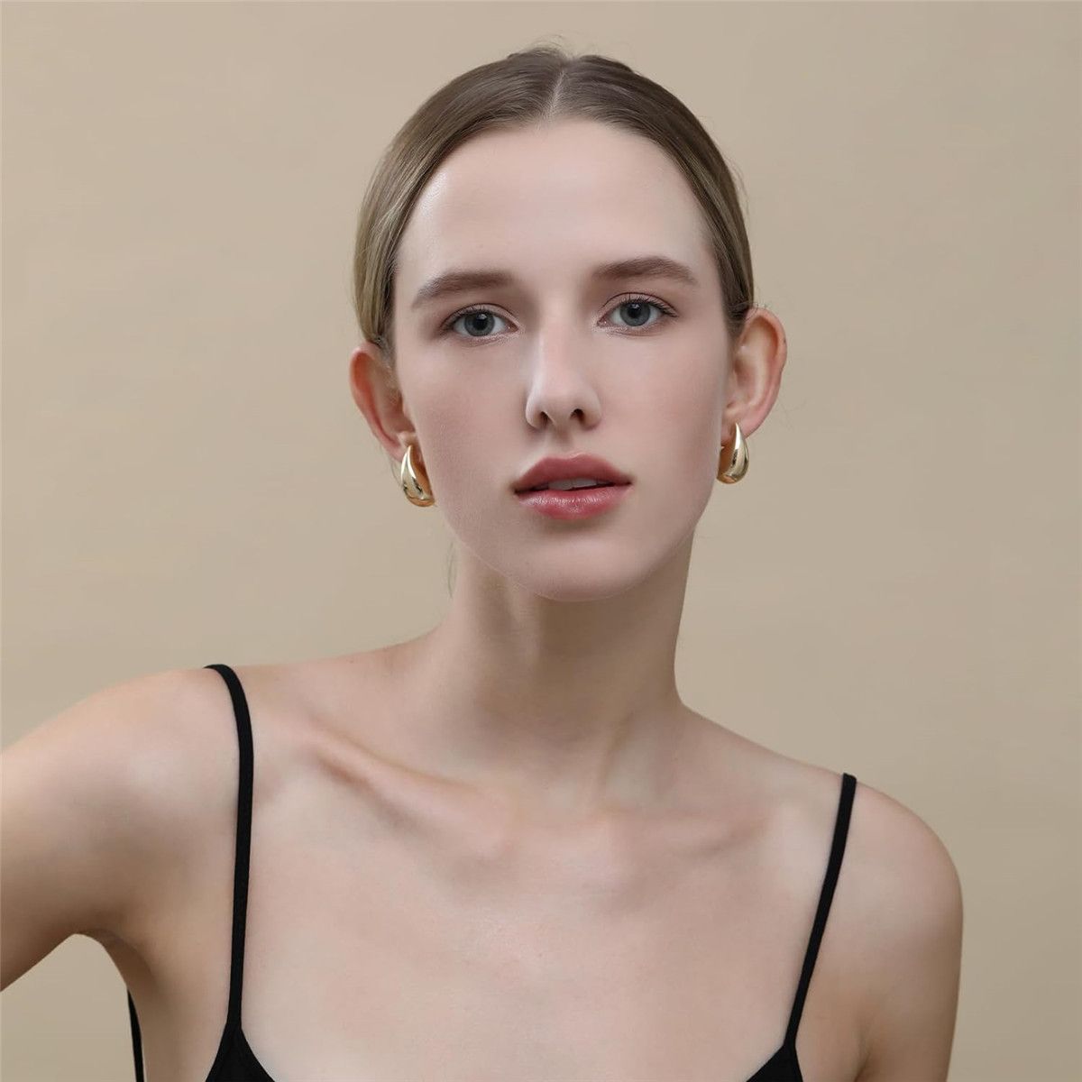 Chunky Gold Hoop Earrings for Women, Earrings Lightweight Waterdrop Hollow Open Hoops, Hypoallergenic Gold Plated Earrings Fashion Jewelry for Women Girls