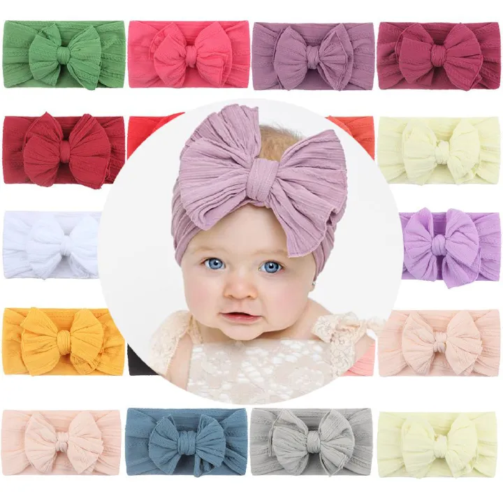 4 Pcs Baby Headbands Soft Stretchy Nylon Hair Bands with Bows for Newborn Infant Baby Toddler Girls
