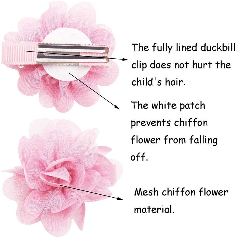 10pcs 2" Chiffon Flower Hair Bows Clips Flower Tiny Hair Clips Fine Hair for Girls Infants Toddlers