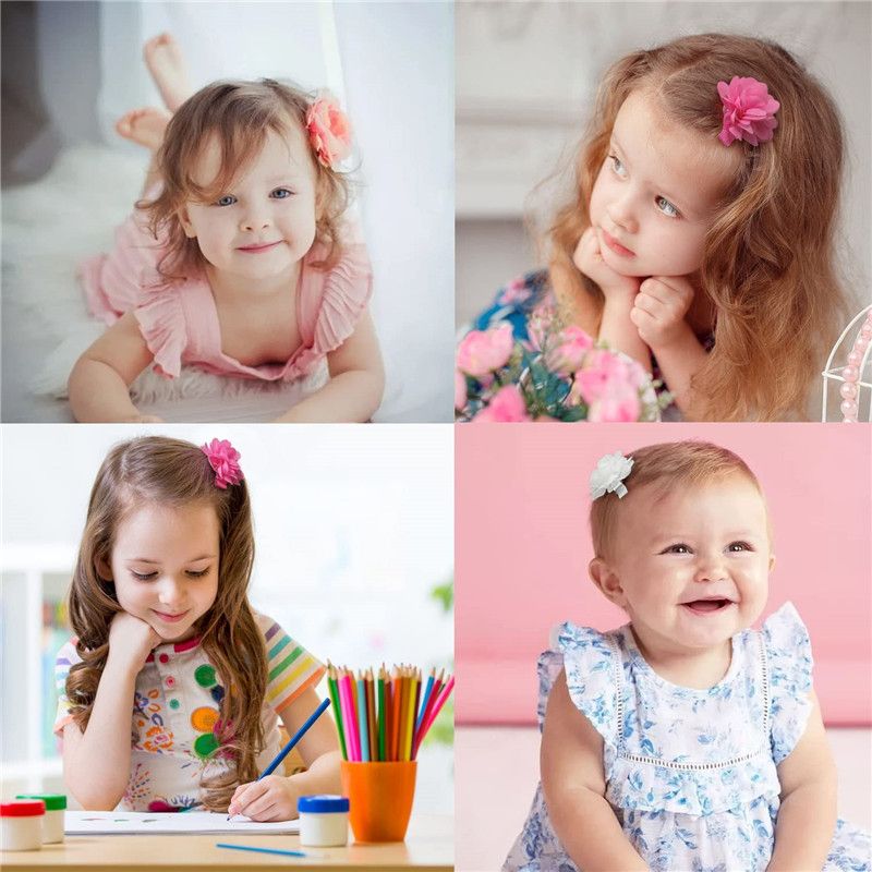 10pcs 2" Chiffon Flower Hair Bows Clips Flower Tiny Hair Clips Fine Hair for Girls Infants Toddlers