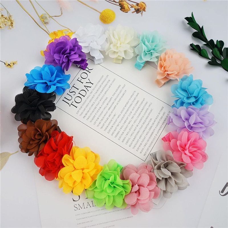 10pcs 2" Chiffon Flower Hair Bows Clips Flower Tiny Hair Clips Fine Hair for Girls Infants Toddlers