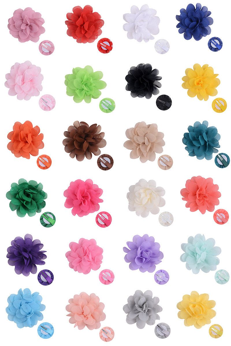10pcs 2" Chiffon Flower Hair Bows Clips Flower Tiny Hair Clips Fine Hair for Girls Infants Toddlers