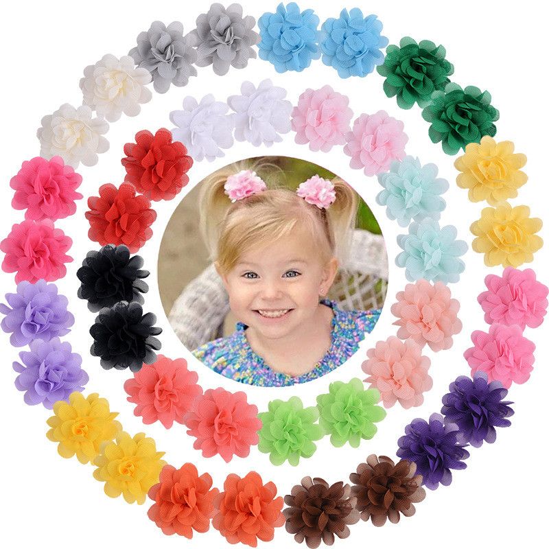 10pcs 2" Chiffon Flower Hair Bows Clips Flower Tiny Hair Clips Fine Hair for Girls Infants Toddlers