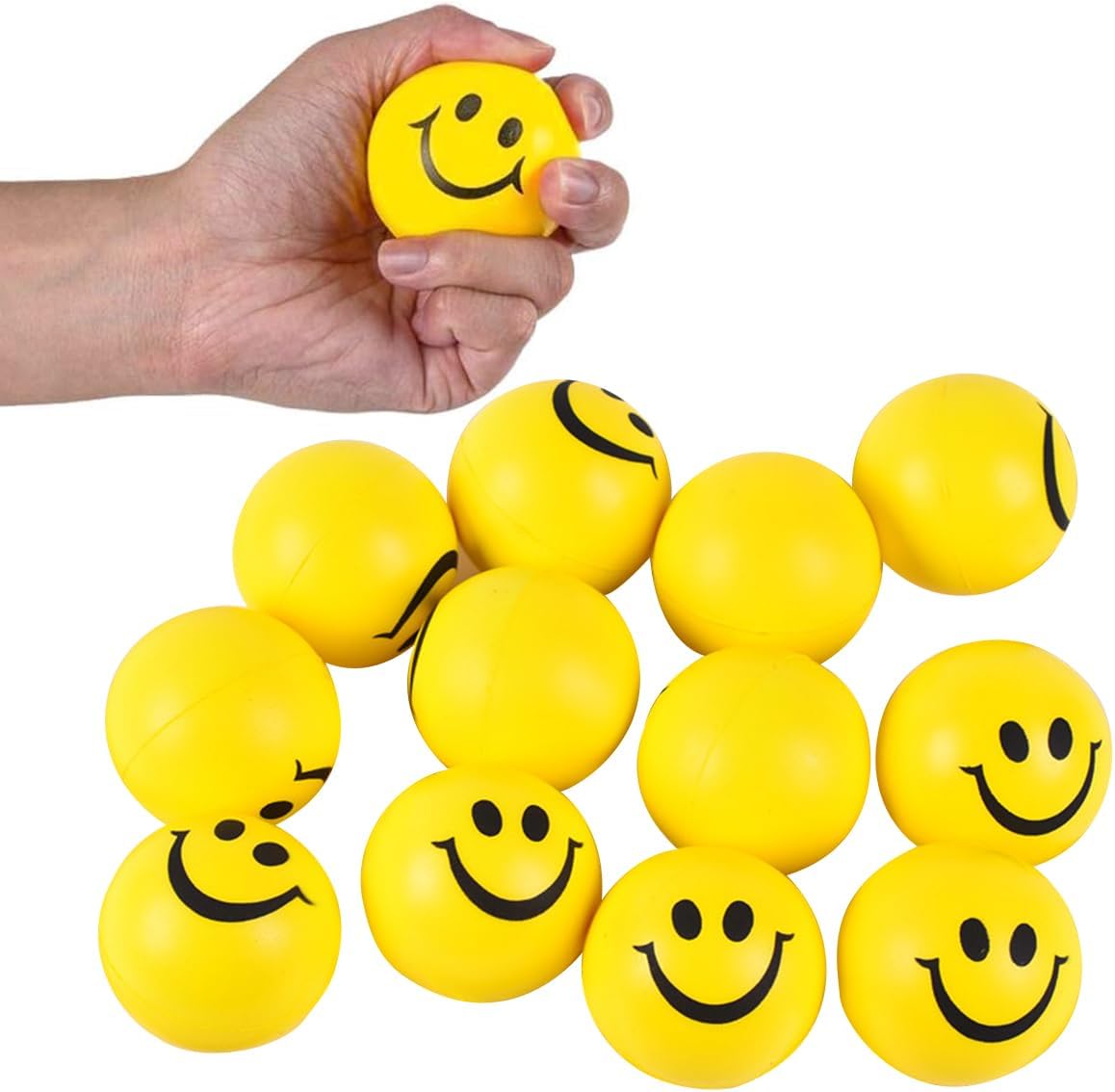 Face Smile Stress Ball - Smiley Squeeze Ball | Hand Exercise | Stress Relief Ball | Perfect for Relieving Anxiety 6.5cm | Yellow |