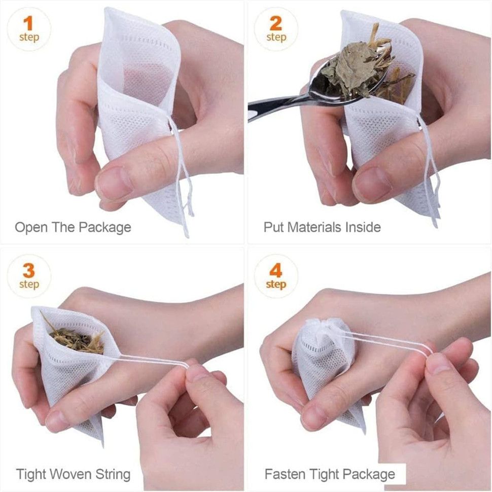 100Pcs Disposable Drawstring Tea Filter Bags Non-woven Fabric Pouches Seal Mesh Bags Coffee Sachet Bags for Loose Leaf Tea, Coffee, Herb, Spice