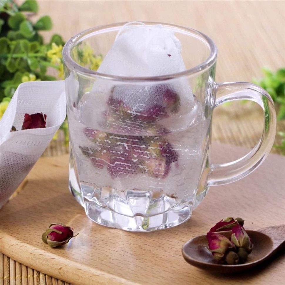 100Pcs Disposable Drawstring Tea Filter Bags Non-woven Fabric Pouches Seal Mesh Bags Coffee Sachet Bags for Loose Leaf Tea, Coffee, Herb, Spice
