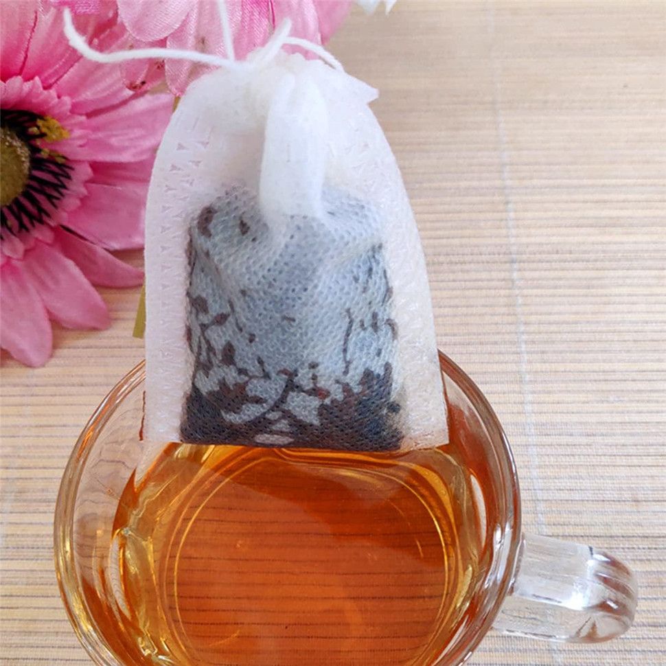 100Pcs Disposable Drawstring Tea Filter Bags Non-woven Fabric Pouches Seal Mesh Bags Coffee Sachet Bags for Loose Leaf Tea, Coffee, Herb, Spice