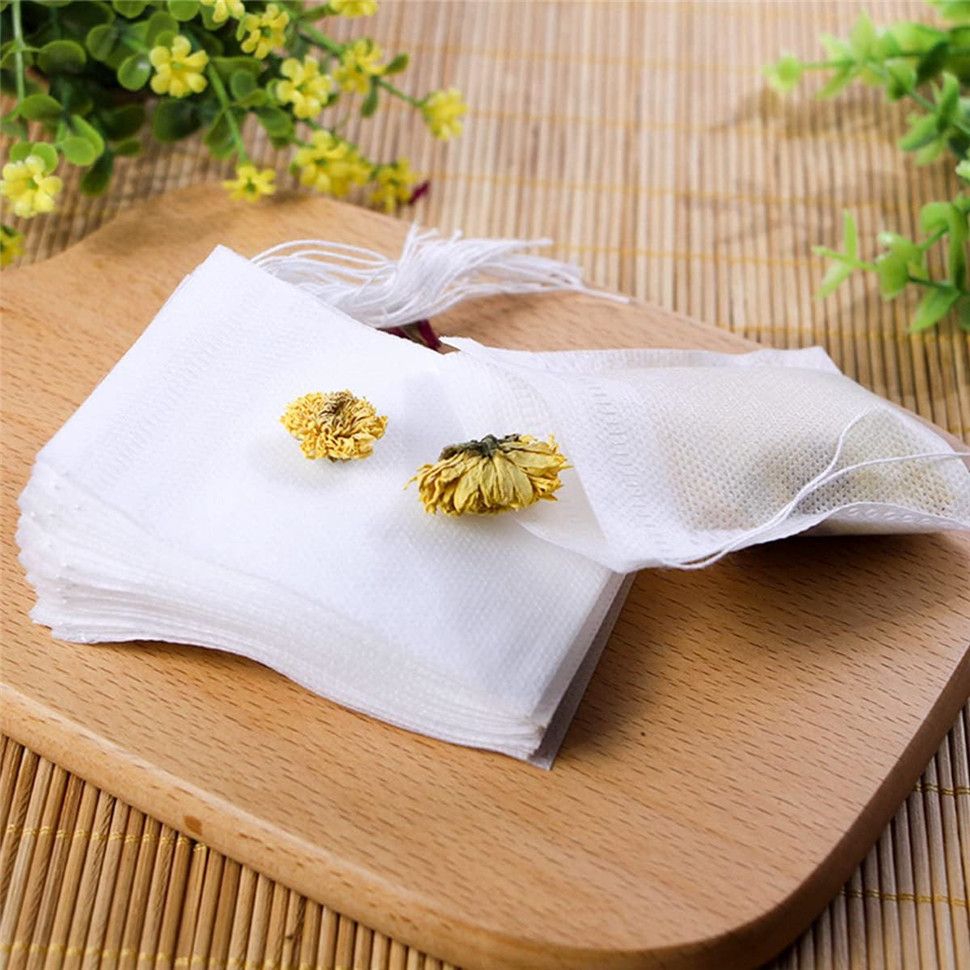 100Pcs Disposable Drawstring Tea Filter Bags Non-woven Fabric Pouches Seal Mesh Bags Coffee Sachet Bags for Loose Leaf Tea, Coffee, Herb, Spice