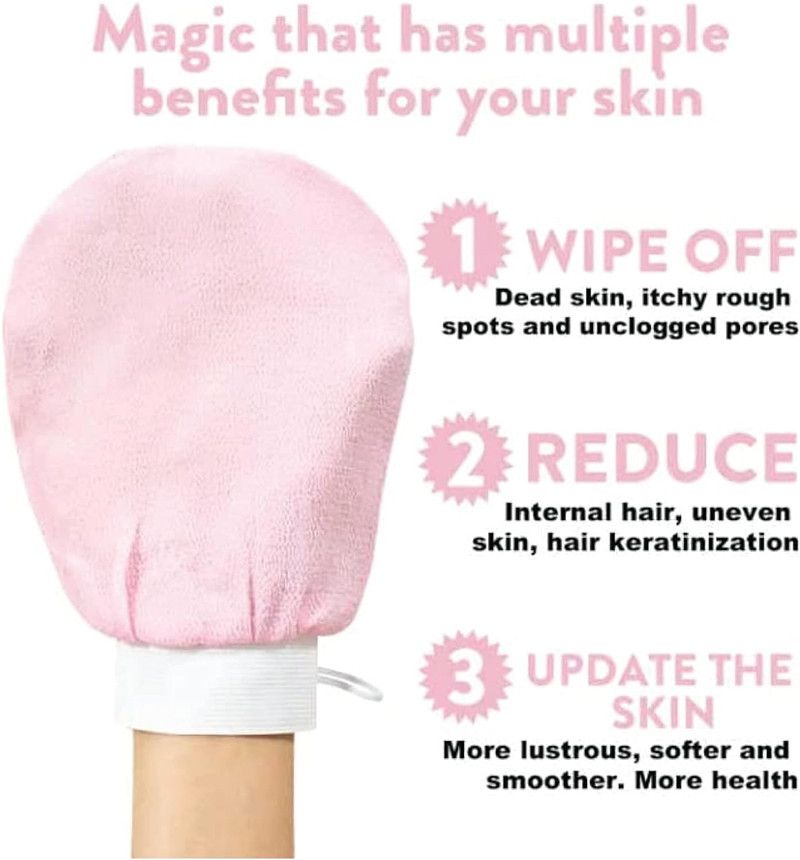1pcs Deep Exfoliating Gloves for Body | Scrubber Shower Bath |Body Scrub Gloves Dead Skin Remover| Mitt Perfect Women/Men, One Size, Pink
