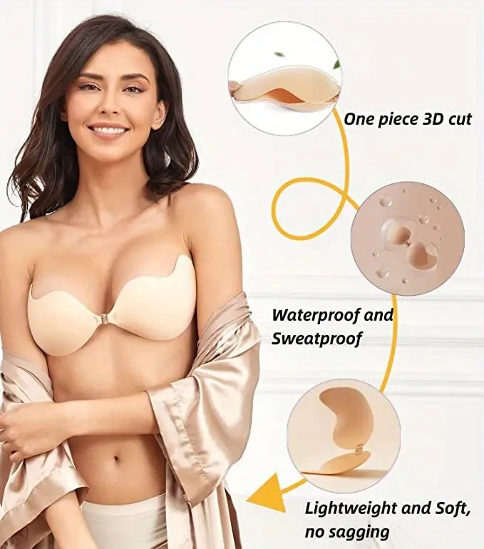 2 Pairs Sticky Bras, Backless Strapless Bra Push Up, Adhesive Invisible Lift Up Bras