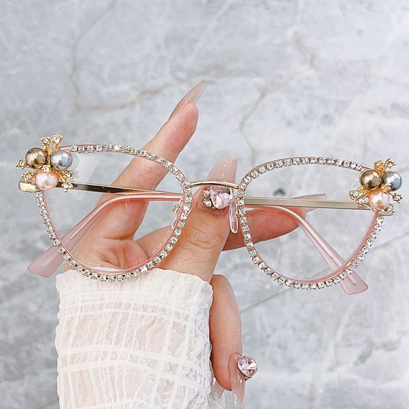 Retro Diamond Cat Eye Reading Glasses Blue Light Blocking Optical Women Fashion Rhinestone Eyewear Eyeglasses