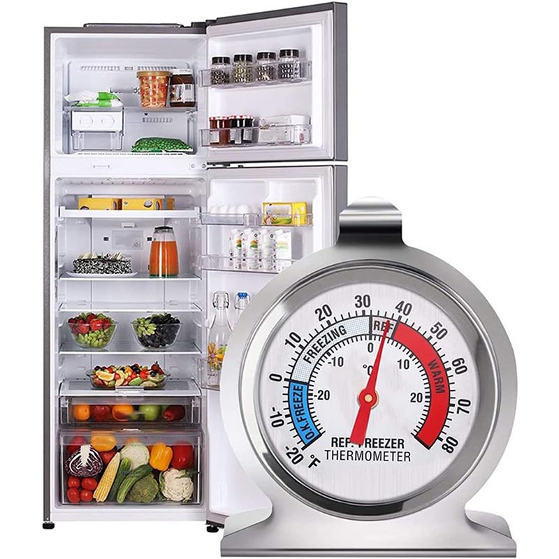 Stainless Steel Refrigerator Freezer Thermometer Range -20~80℉ Large Dial Fridge Cooler Hanging Gauge for Home, Kitchen, Restaurants