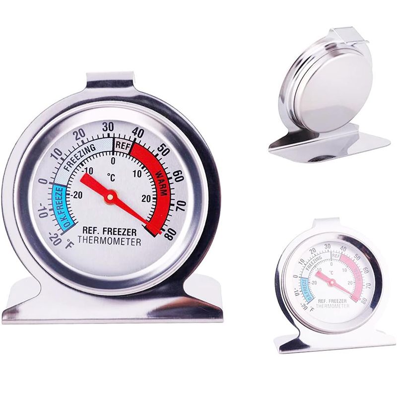 Stainless Steel Refrigerator Freezer Thermometer Range -20~80℉ Large Dial Fridge Cooler Hanging Gauge for Home, Kitchen, Restaurants
