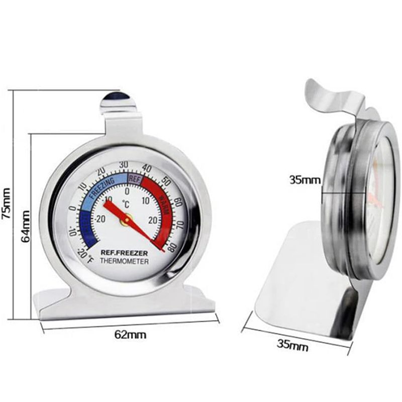 Stainless Steel Refrigerator Freezer Thermometer Range -20~80℉ Large Dial Fridge Cooler Hanging Gauge for Home, Kitchen, Restaurants