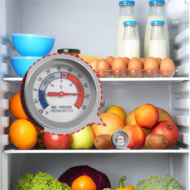 Stainless Steel Refrigerator Freezer Thermometer Range -20~80℉ Large Dial Fridge Cooler Hanging Gauge for Home, Kitchen, Restaurants