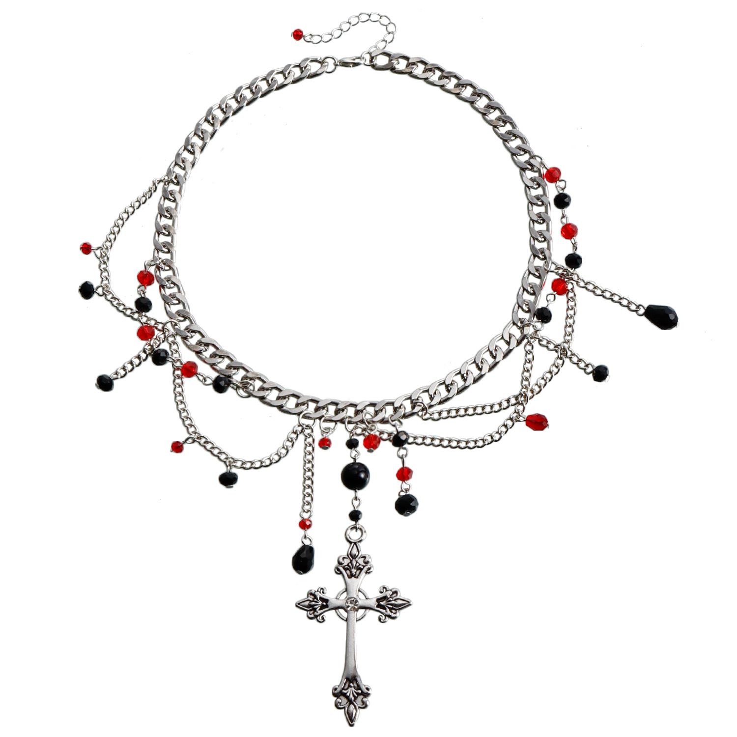 Layered Pearl Necklace Statement Gothic Cross Pearl Choker Necklace for Women Girls Heart-Shaped Chunky Pendant Necklaces