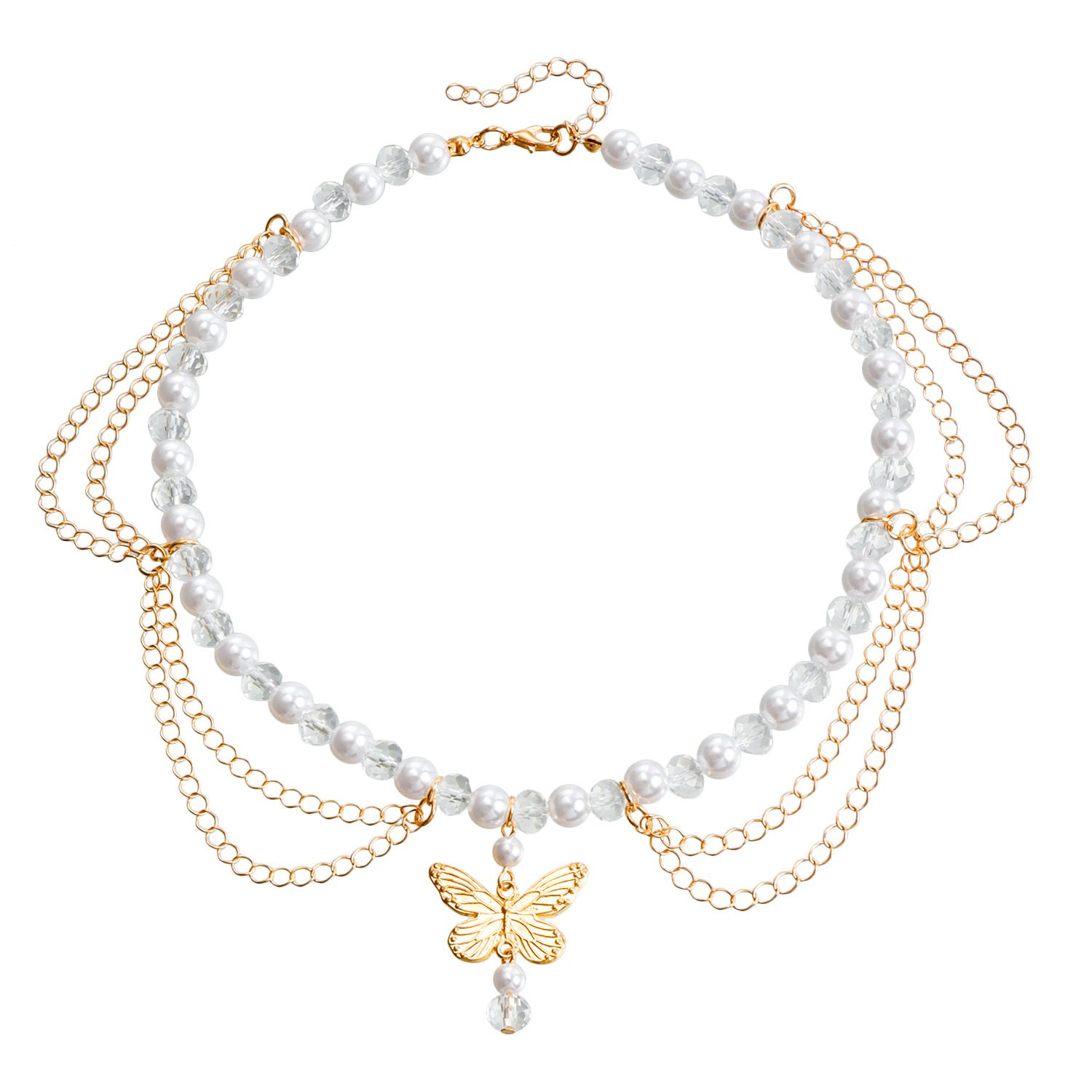 Layered Pearl Necklace Statement Gothic Cross Pearl Choker Necklace for Women Girls Heart-Shaped Chunky Pendant Necklaces