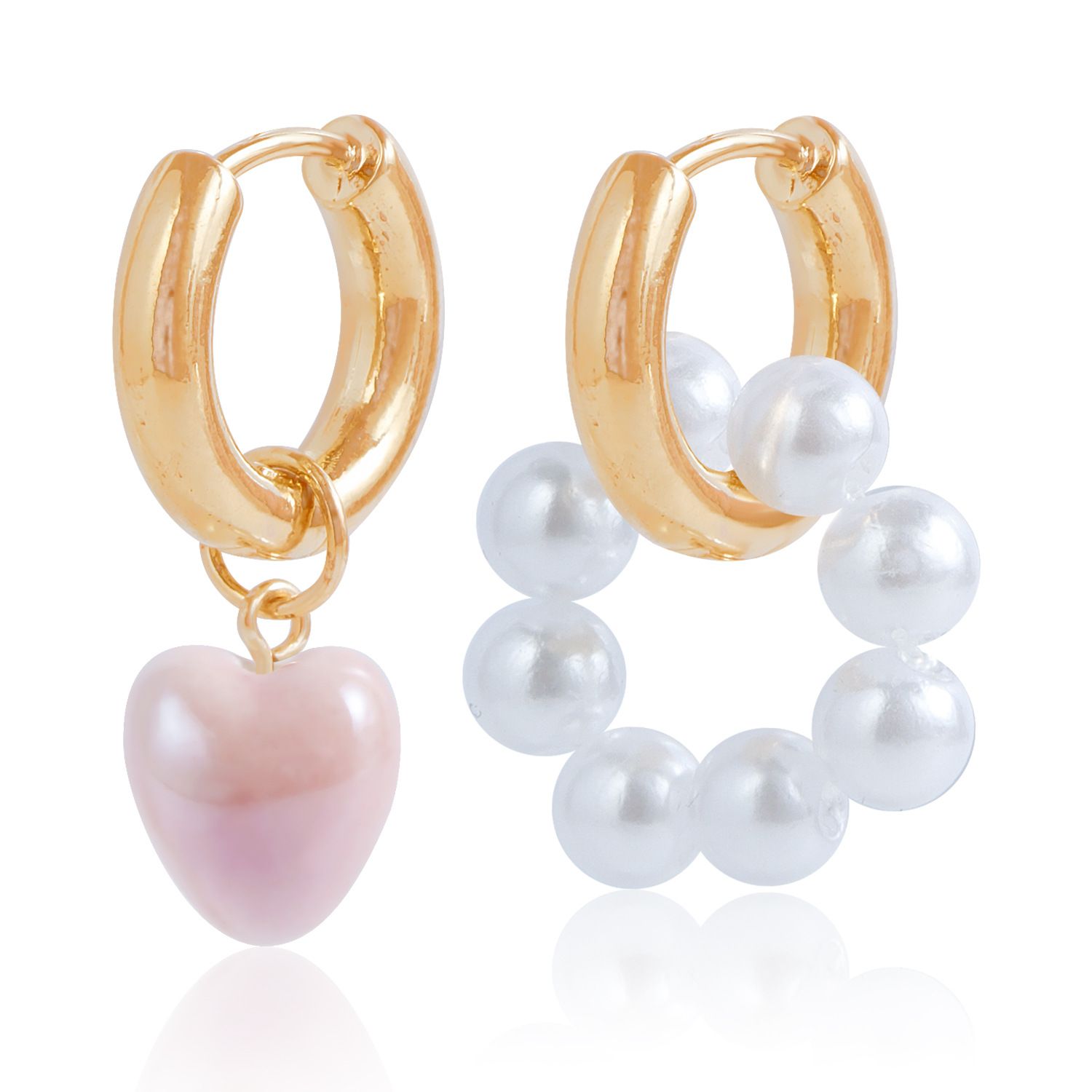 Irregular Mismatched Earrings Hoop Asymmetrical Pearl Earrings for Women Girls Jewelry