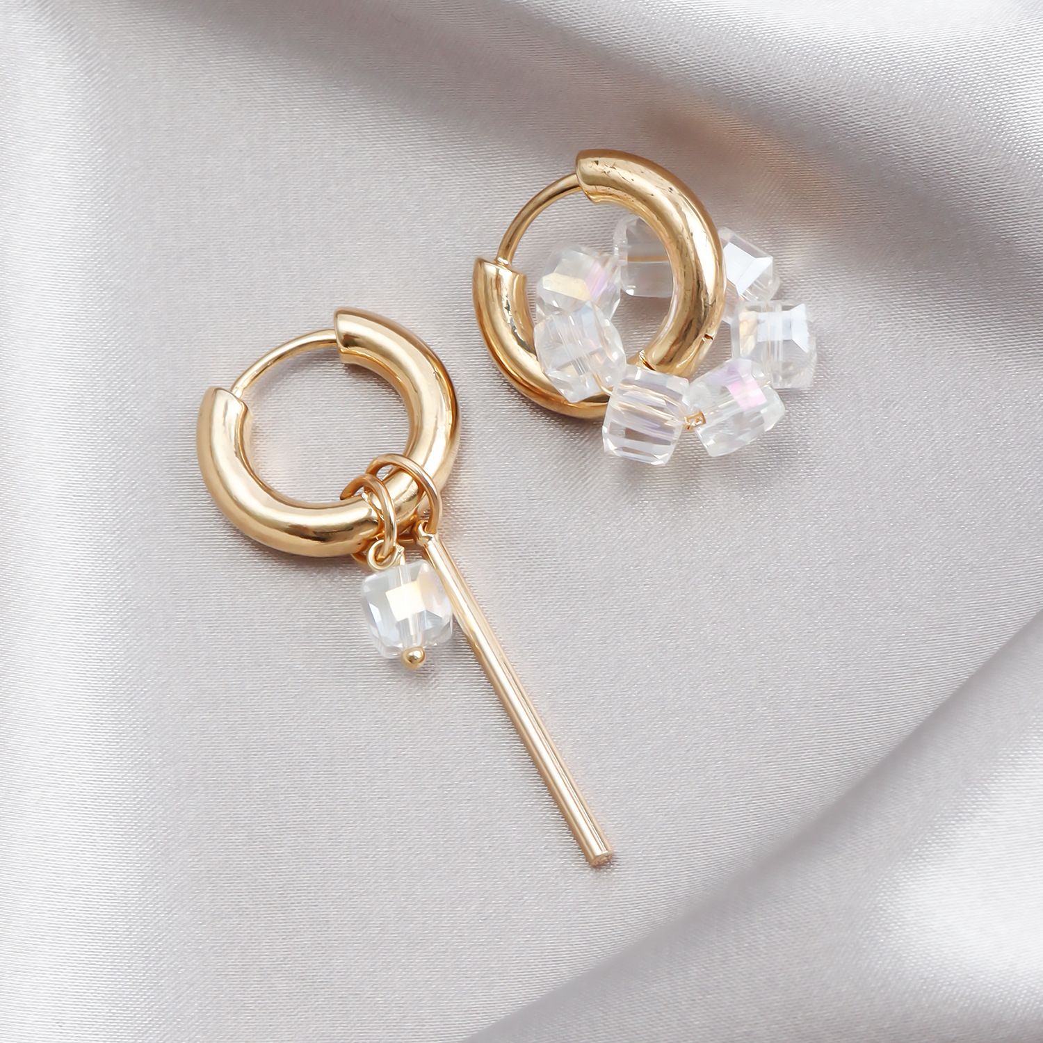 Irregular Mismatched Earrings Hoop Asymmetrical Pearl Earrings for Women Girls Jewelry