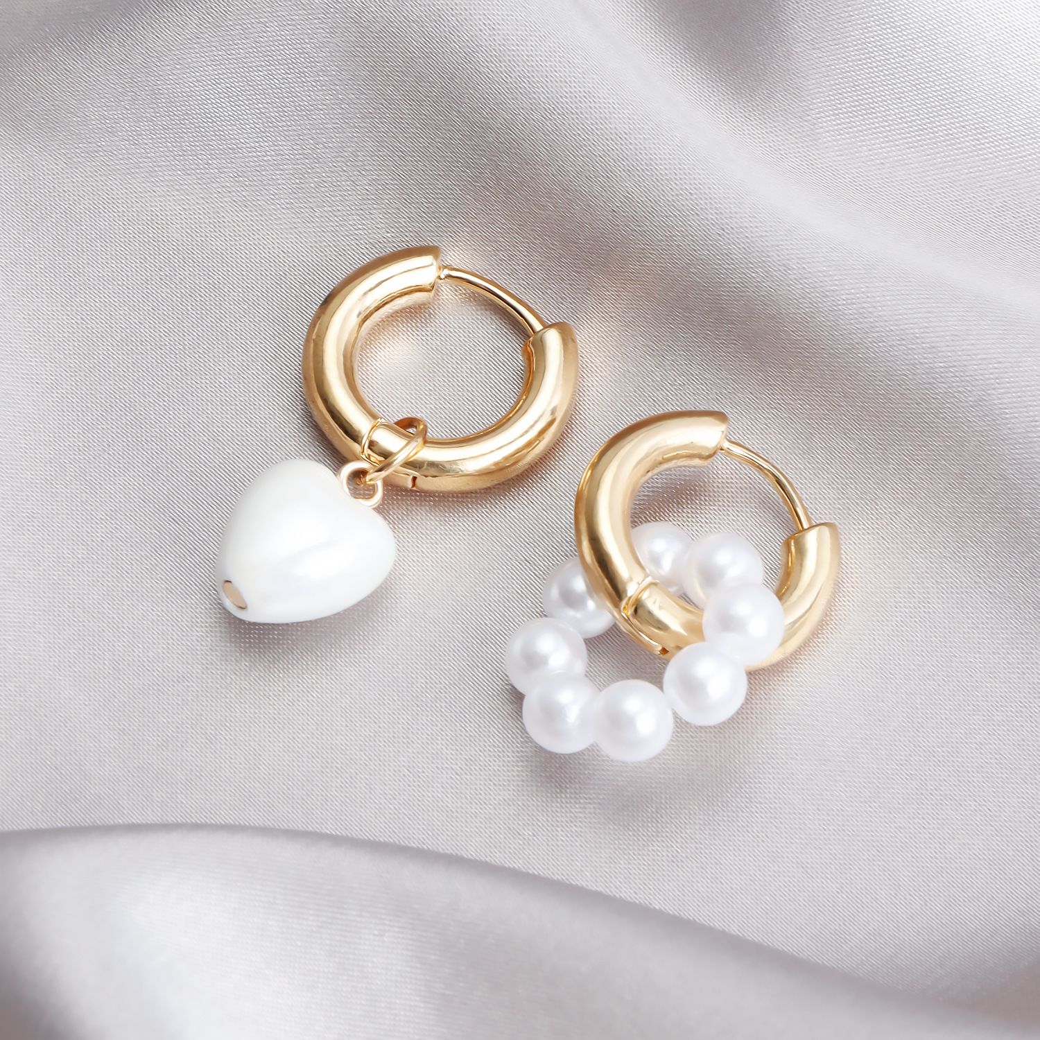 Irregular Mismatched Earrings Hoop Asymmetrical Pearl Earrings for Women Girls Jewelry