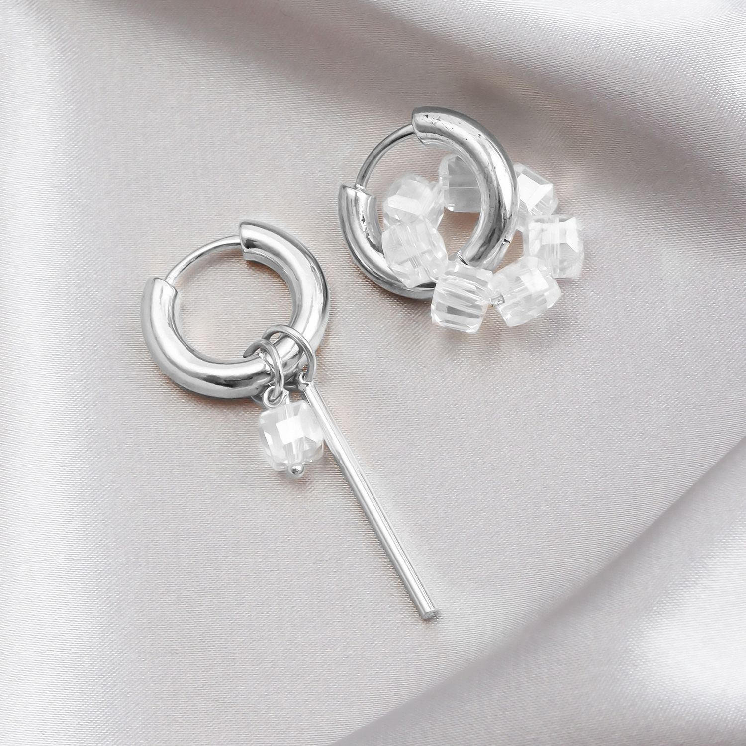 Irregular Mismatched Earrings Hoop Asymmetrical Pearl Earrings for Women Girls Jewelry