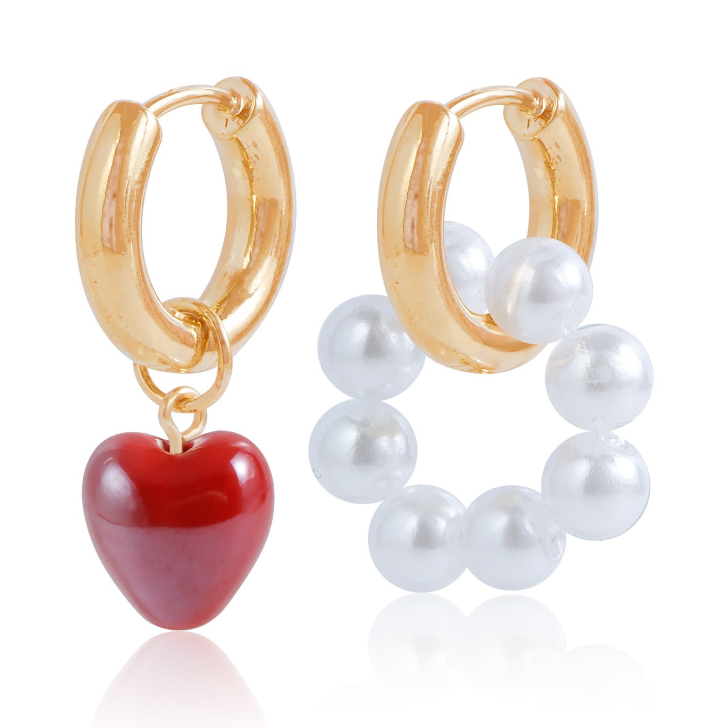 Irregular Mismatched Earrings Hoop Asymmetrical Pearl Earrings for Women Girls Jewelry