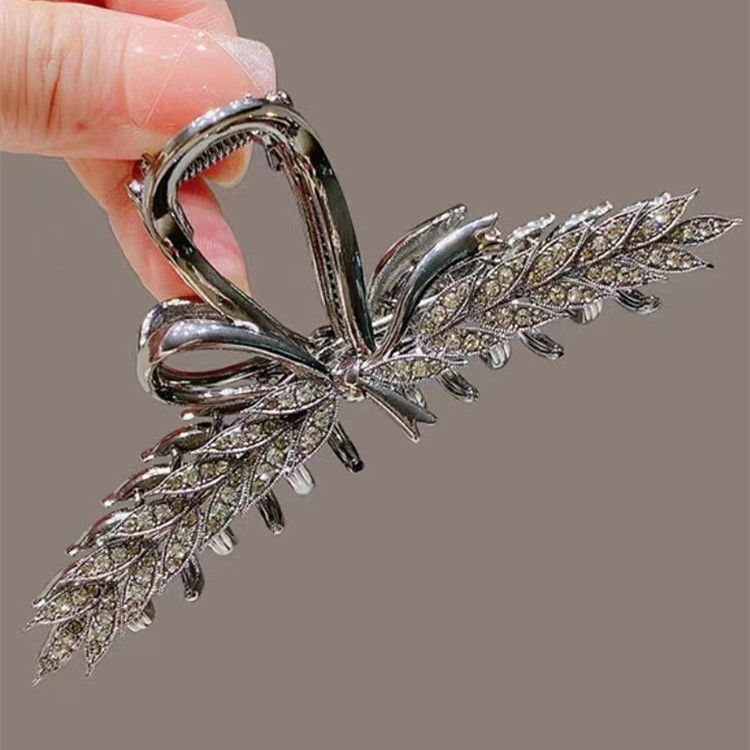 Hair Clips Metal Gold Hair Claw Clips Large Rhinestone Shark Claw Clips Banana Clips Golden Wheat Design Non-Slip Hair Accessories Elegant Black Hair Styling Hairpin Hair Barrette for Women Girls