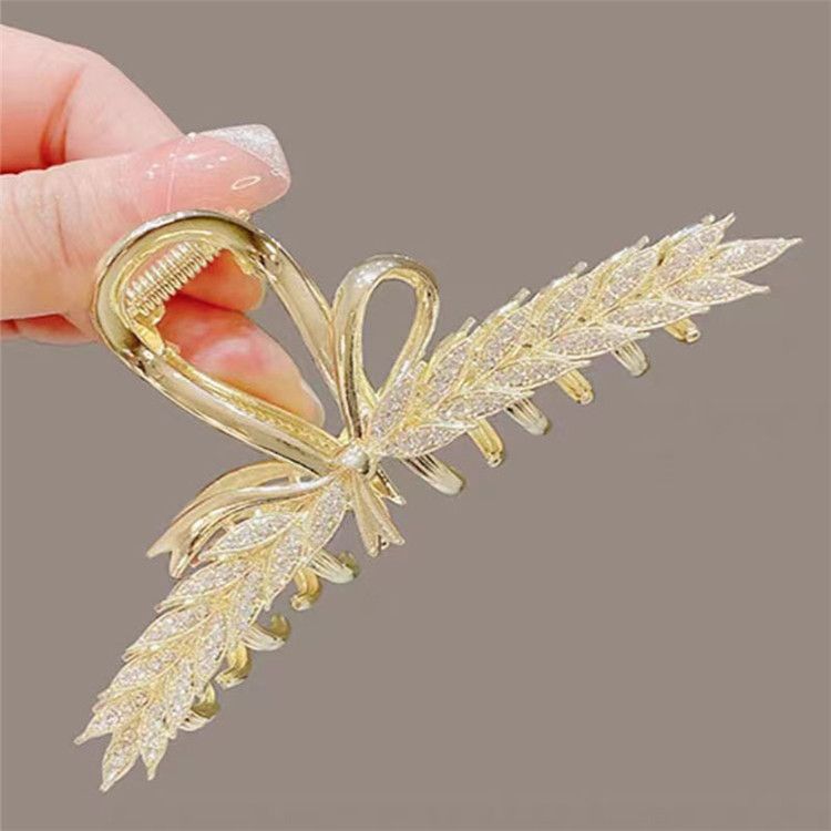 Hair Clips Metal Gold Hair Claw Clips Large Rhinestone Shark Claw Clips Banana Clips Golden Wheat Design Non-Slip Hair Accessories Elegant Black Hair Styling Hairpin Hair Barrette for Women Girls