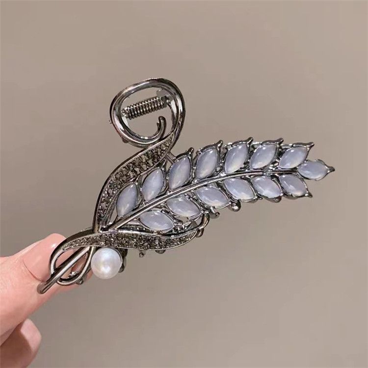Hair Clips Metal Gold Hair Claw Clips Large Rhinestone Shark Claw Clips Banana Clips Golden Wheat Design Non-Slip Hair Accessories Elegant Black Hair Styling Hairpin Hair Barrette for Women Girls