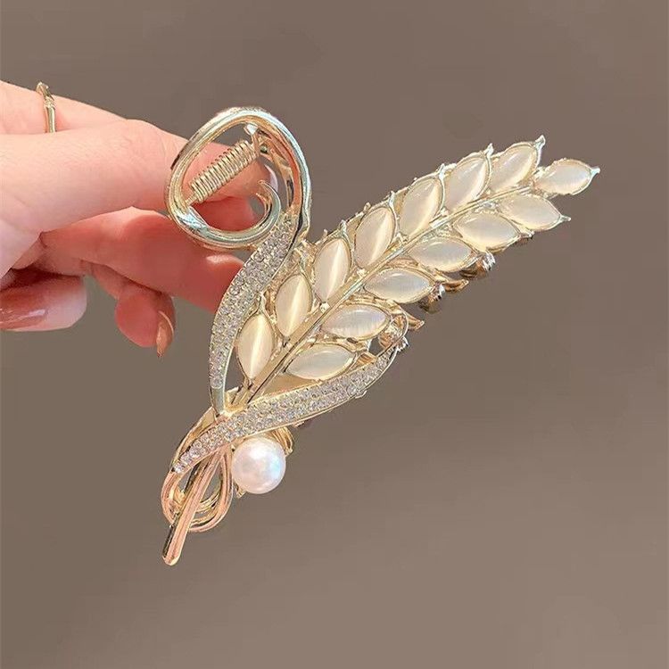 Hair Clips Metal Gold Hair Claw Clips Large Rhinestone Shark Claw Clips Banana Clips Golden Wheat Design Non-Slip Hair Accessories Elegant Black Hair Styling Hairpin Hair Barrette for Women Girls