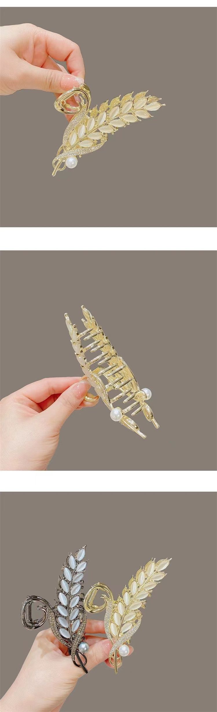 Hair Clips Metal Gold Hair Claw Clips Large Rhinestone Shark Claw Clips Banana Clips Golden Wheat Design Non-Slip Hair Accessories Elegant Black Hair Styling Hairpin Hair Barrette for Women Girls