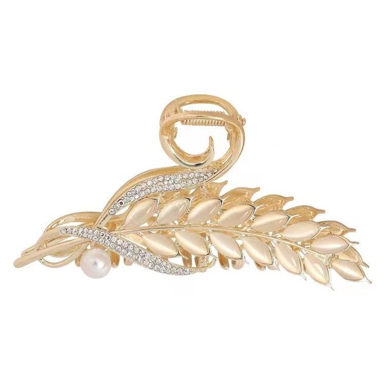 Hair Clips Metal Gold Hair Claw Clips Large Rhinestone Shark Claw Clips Banana Clips Golden Wheat Design Non-Slip Hair Accessories Elegant Black Hair Styling Hairpin Hair Barrette for Women Girls
