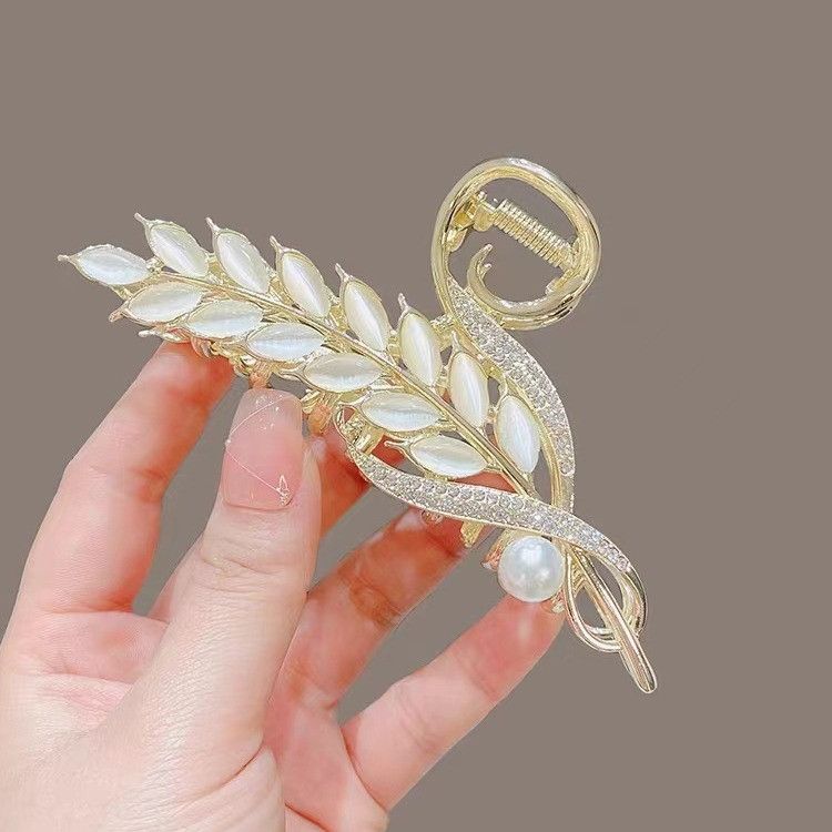 Hair Clips Metal Gold Hair Claw Clips Large Rhinestone Shark Claw Clips Banana Clips Golden Wheat Design Non-Slip Hair Accessories Elegant Black Hair Styling Hairpin Hair Barrette for Women Girls