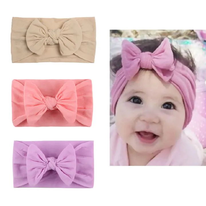 3Pcs Baby Girls Bowknot Headbands Set Baby Turban Headband Set-Bowknot Hairband Soft Cute Headwear Elastic for Newborn/Girls/Boys/Kids Gift