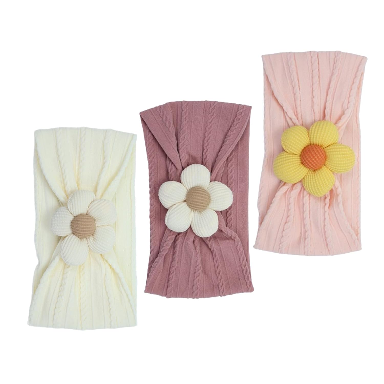 3 Pcs Baby Flower Headbands Baby Girls Nylon Headbands Soft Hairbands Hair Accessories for Newborn Infant Toddler Kids