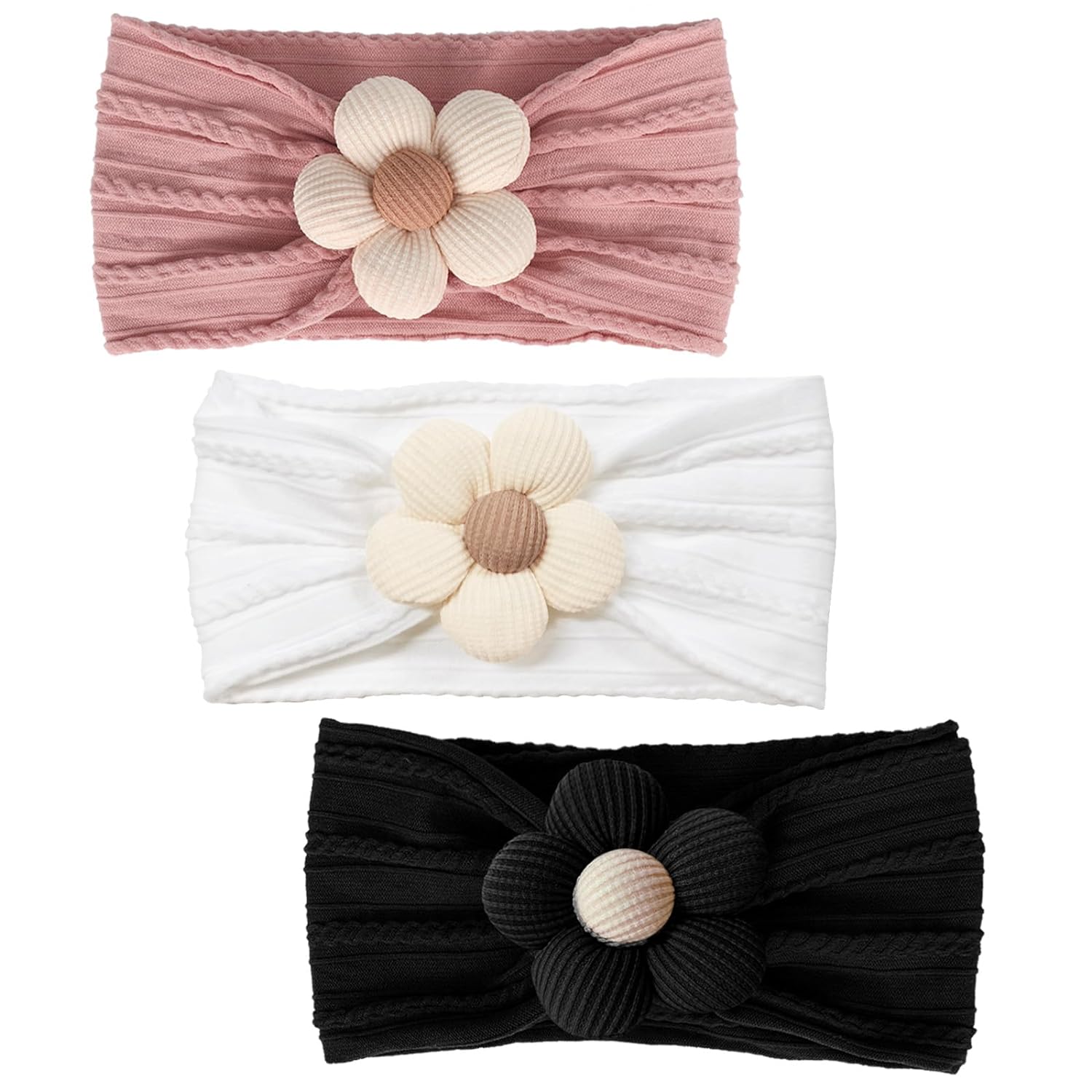 3 Pcs Baby Flower Headbands Baby Girls Nylon Headbands Soft Hairbands Hair Accessories for Newborn Infant Toddler Kids