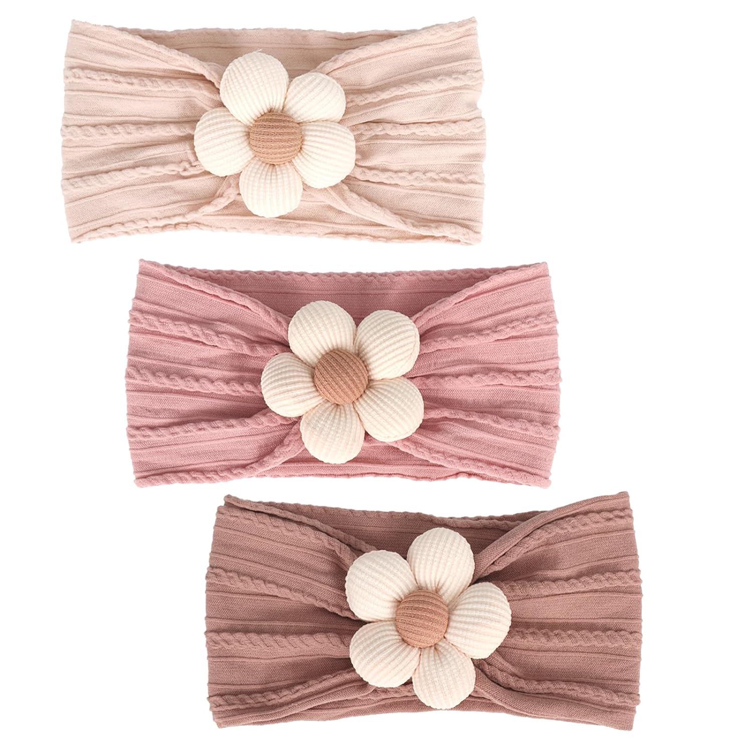 3 Pcs Baby Flower Headbands Baby Girls Nylon Headbands Soft Hairbands Hair Accessories for Newborn Infant Toddler Kids