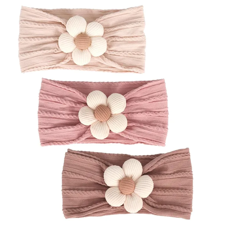 3 Pcs Baby Flower Headbands Baby Girls Nylon Headbands Soft Hairbands Hair Accessories for Newborn Infant Toddler Kids