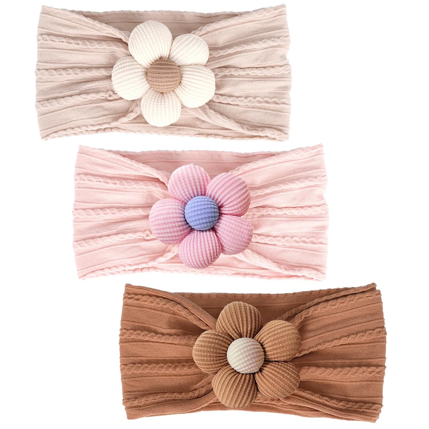 3 Pcs Baby Flower Headbands Baby Girls Nylon Headbands Soft Hairbands Hair Accessories for Newborn Infant Toddler Kids