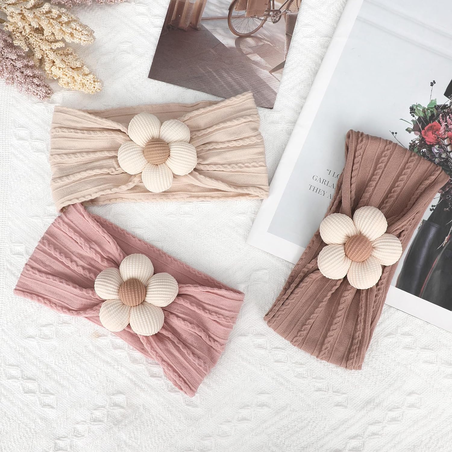 3 Pcs Baby Flower Headbands Baby Girls Nylon Headbands Soft Hairbands Hair Accessories for Newborn Infant Toddler Kids